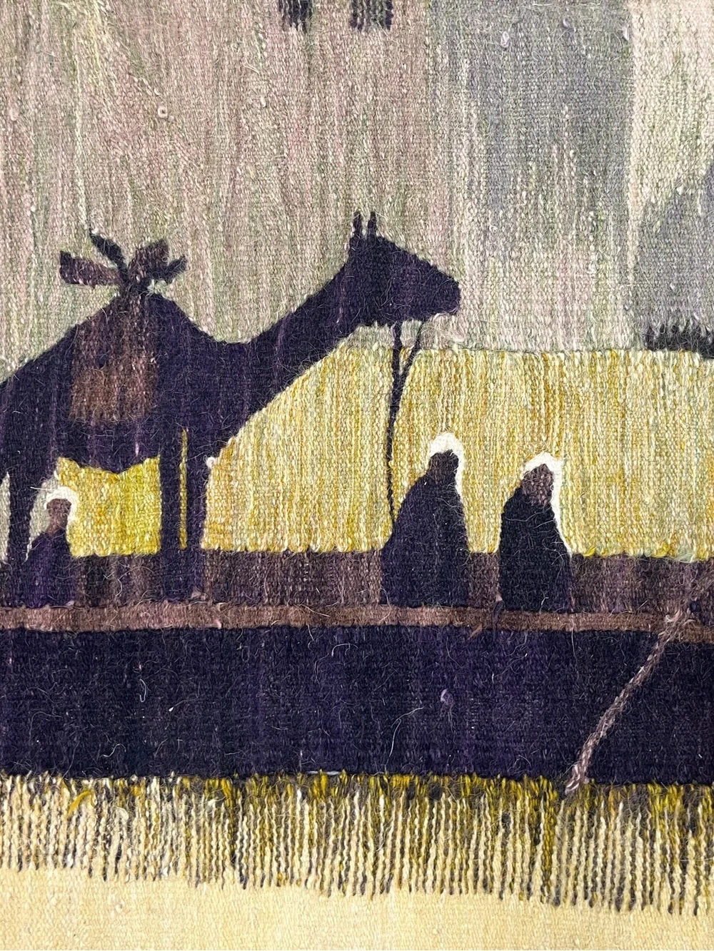 Handwoven Scenic Tapestry Wall Decor in Pastel Greens and Pinks 58x82”